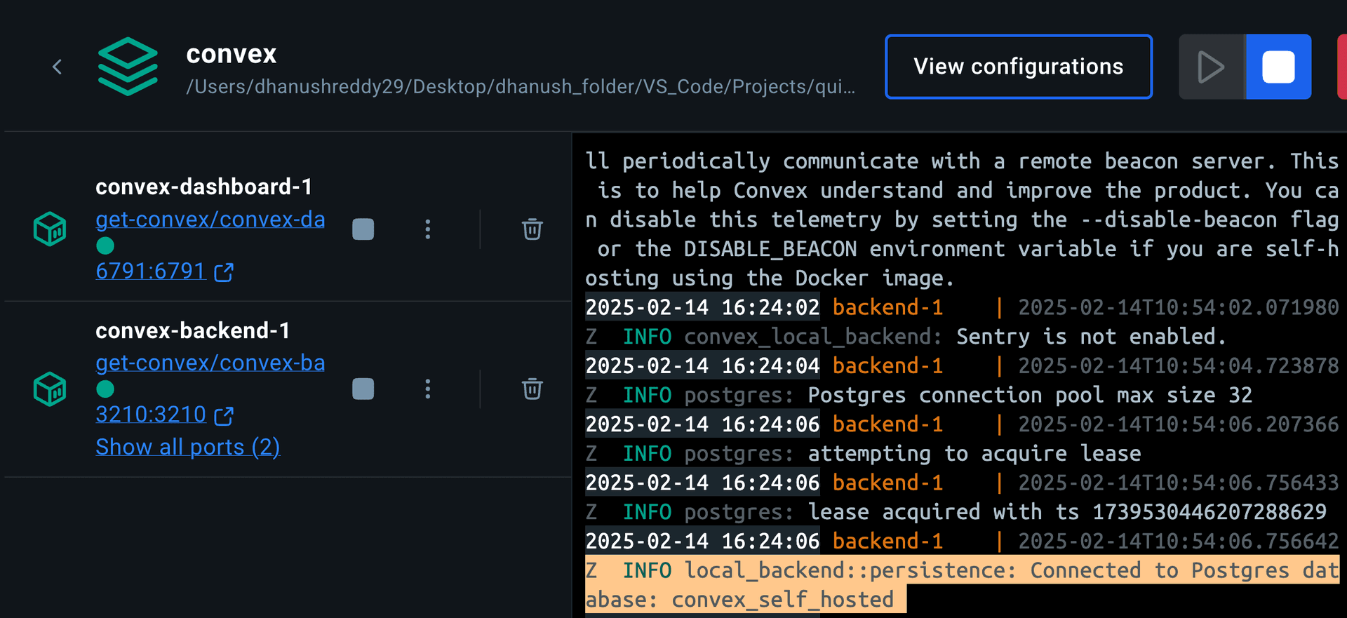 Convex Postgres Logs