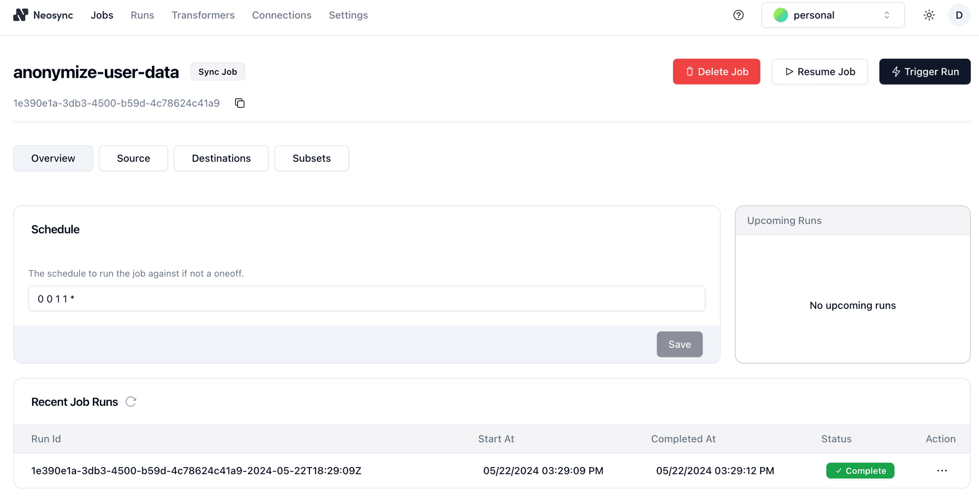 Neosync job status