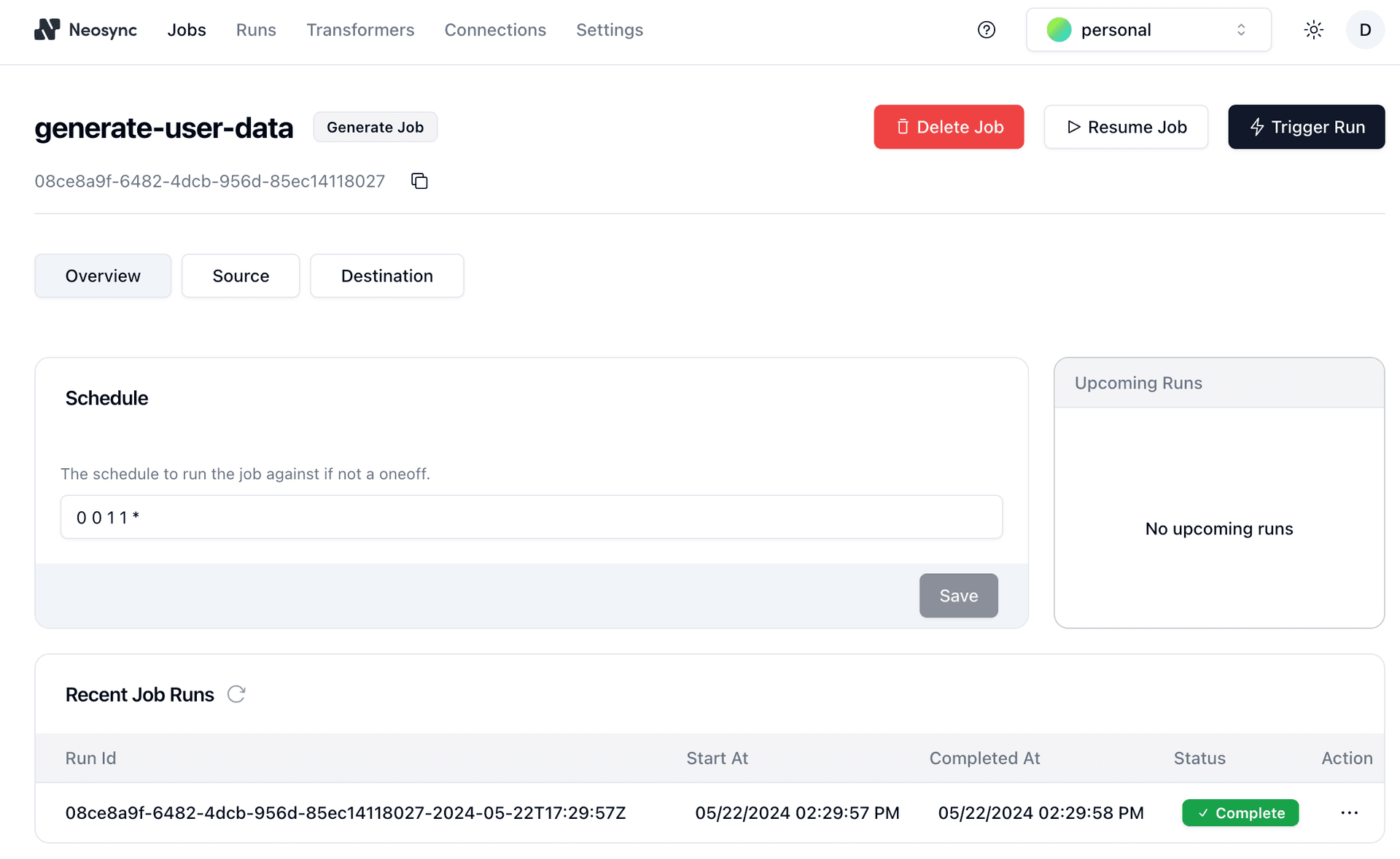 Neosync job status