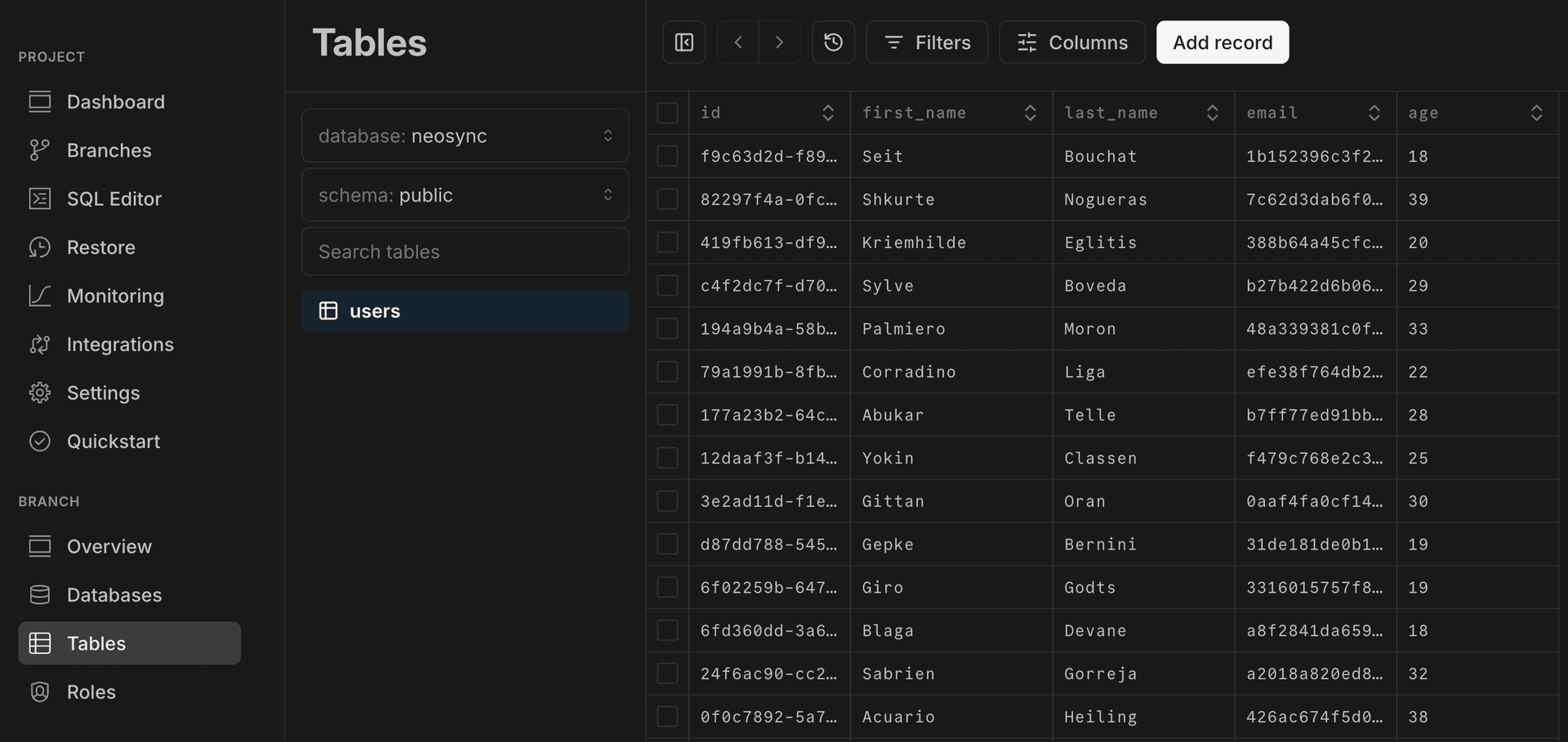 Verify data in Neon