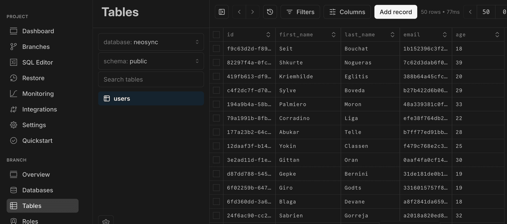 Verify data in Neon