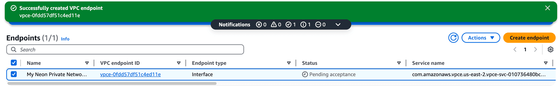 VPC Create endpoint