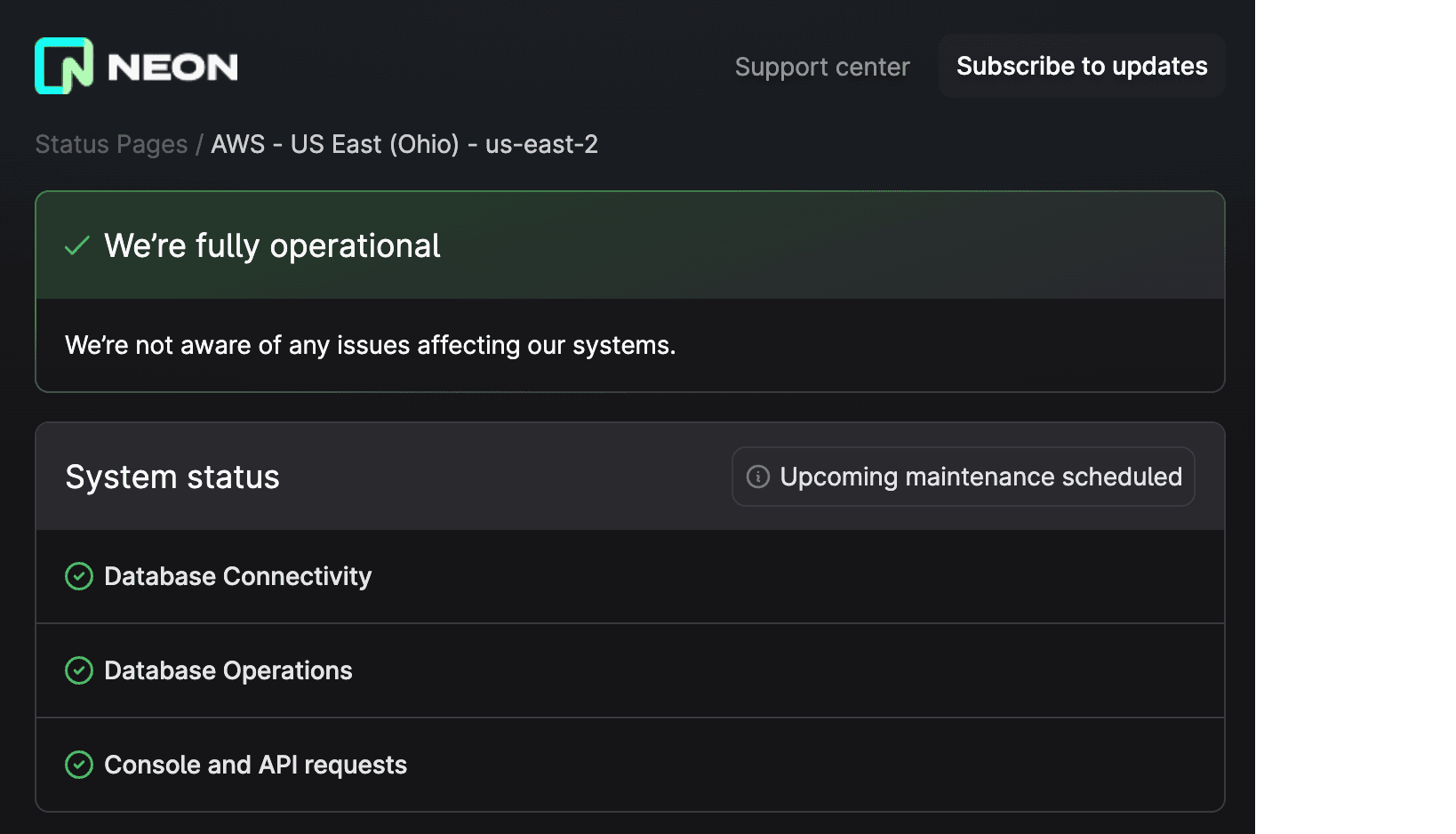 Neon status page
