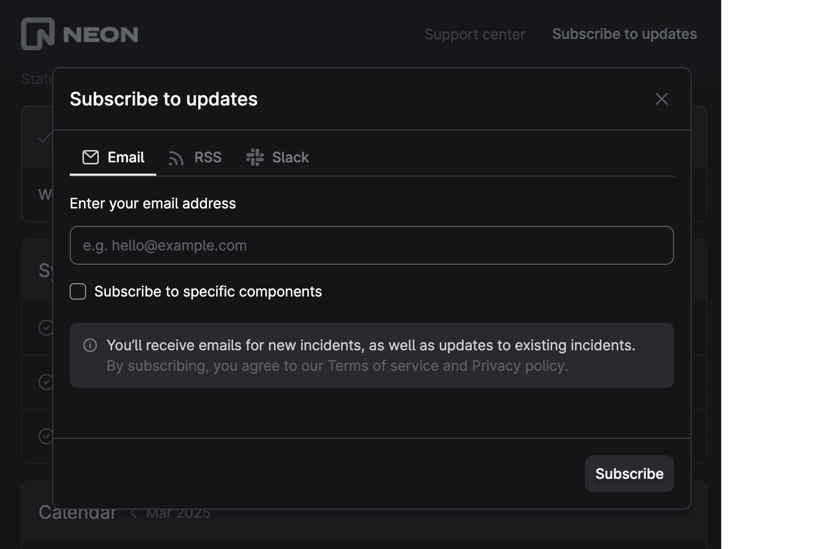 Neon status page