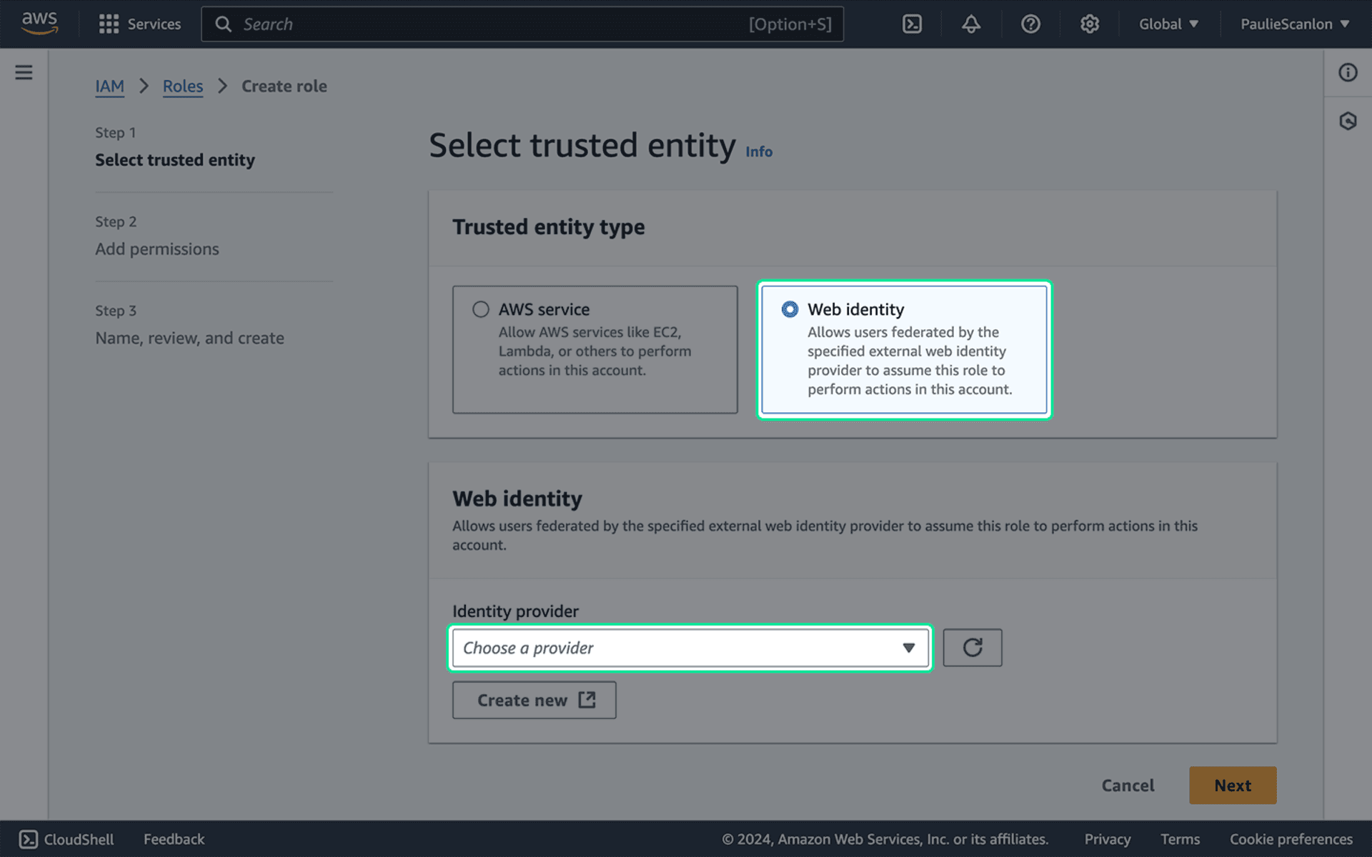 S3 backup select trusted entity
